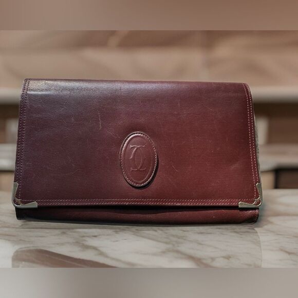 Cartier Vintage Le Must de Cartier Bordeaux Leather Clutch Bag - Picture 4 of 12